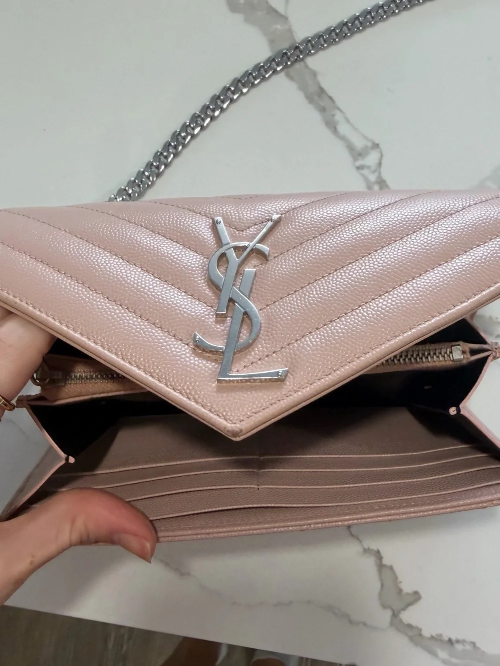 YSL Saint Laurent bag WOC pink Silver purse handbag authentic box and dust bag